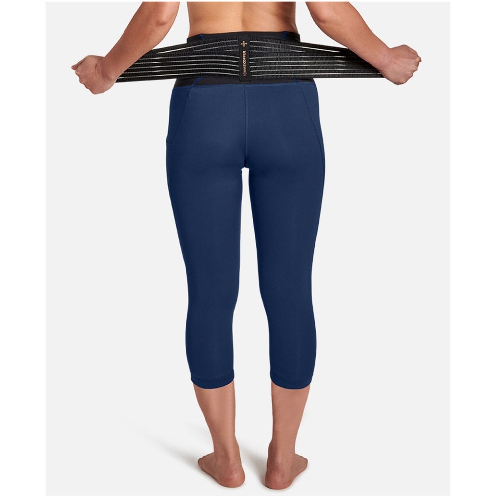 NWT Tommie Copper Lower Back Support Capri Adjustable Straps Navy Blue Sz Large